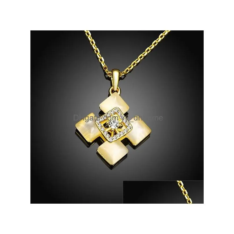  arrival diamond 18k gold plate jewelry necklace fit women ggn909 yellow gold plated white gemstone pendant necklaces with chains