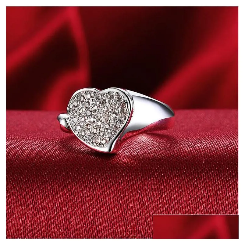 womens sterling silver plated heart zircon ring gssr348 fashion 925 silver plate rings