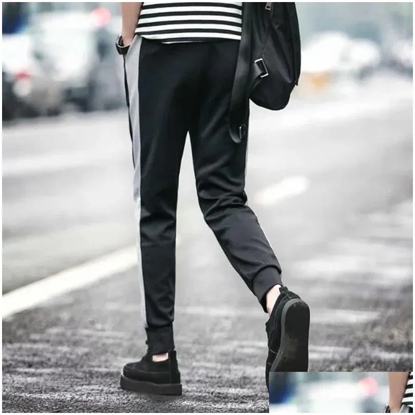 spring summer sweatpants mens korean casual striped sports mens large size 5xl small feet trousers student mens joggers pants