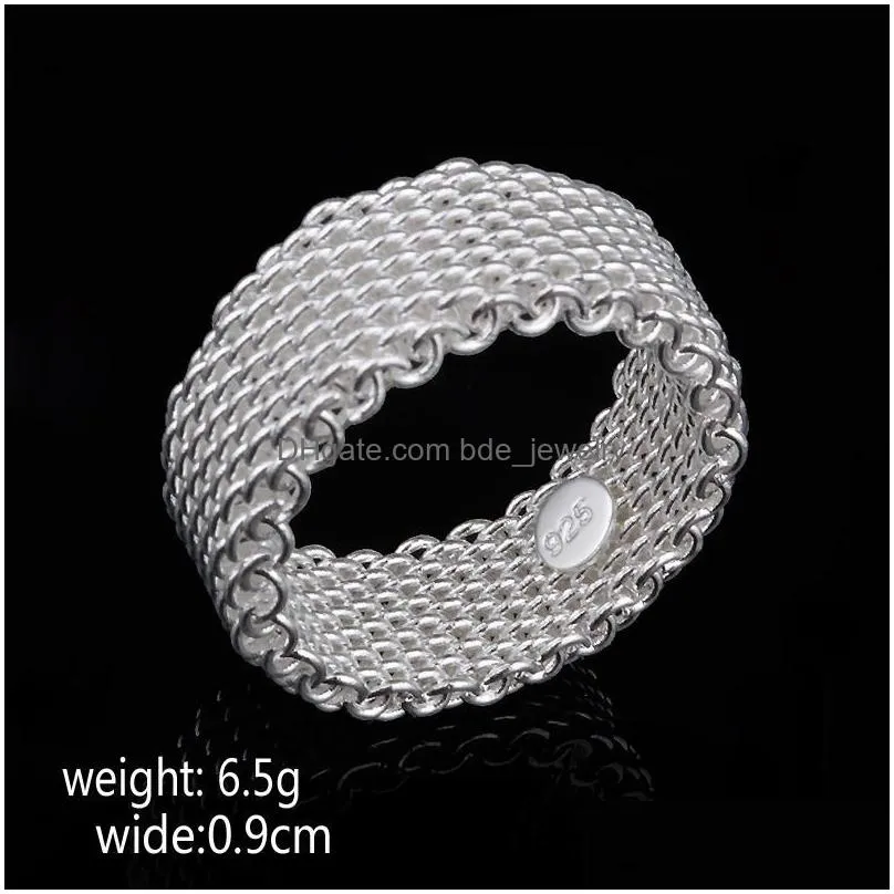  925 sterling silver rings womens weave mesh wedding band finger ring for female engagement jewelry in bulk