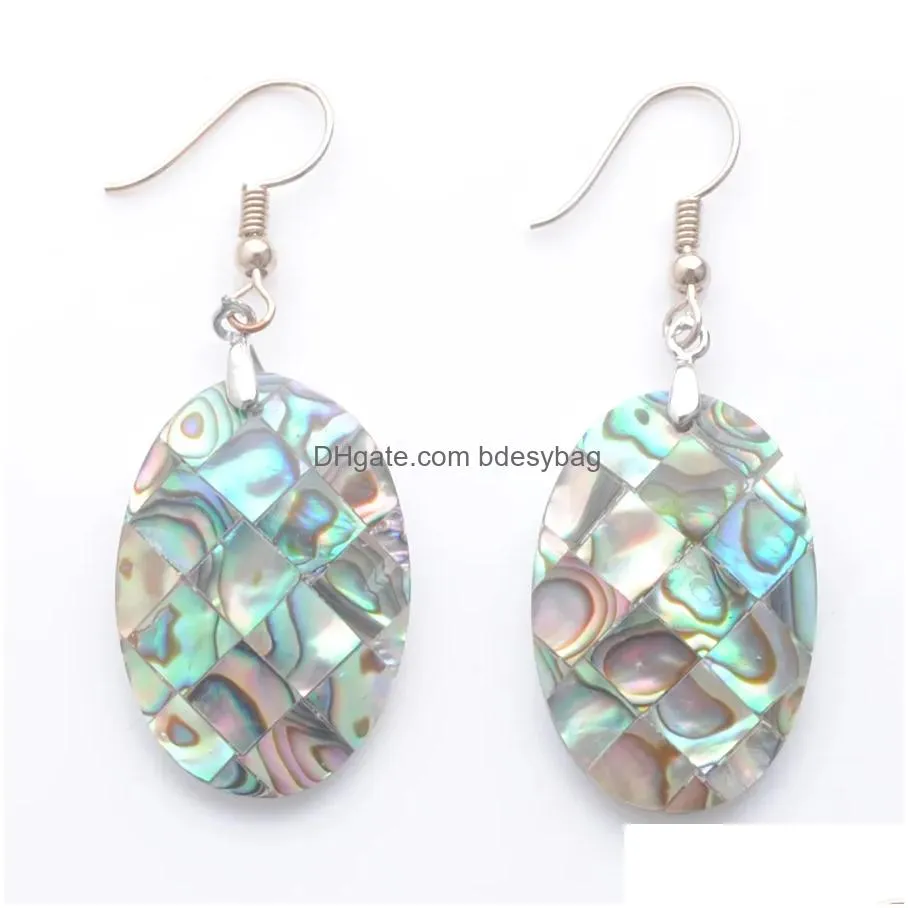 natural dangle hook earrings paua abalone shell bead pendant  olivary earring women hanging jewelry br351