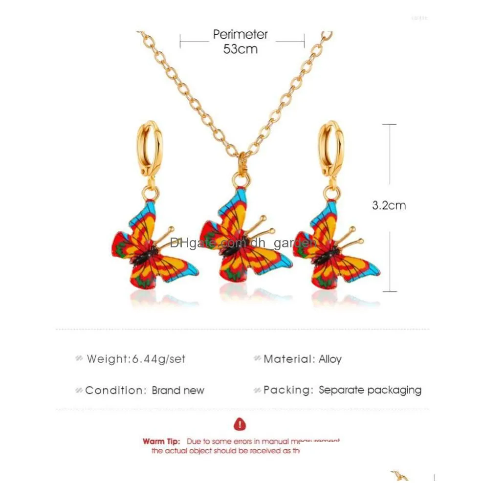 necklace earrings set blue red yellow multicolor butterfly sleeper dangle earring pendant alloy for women