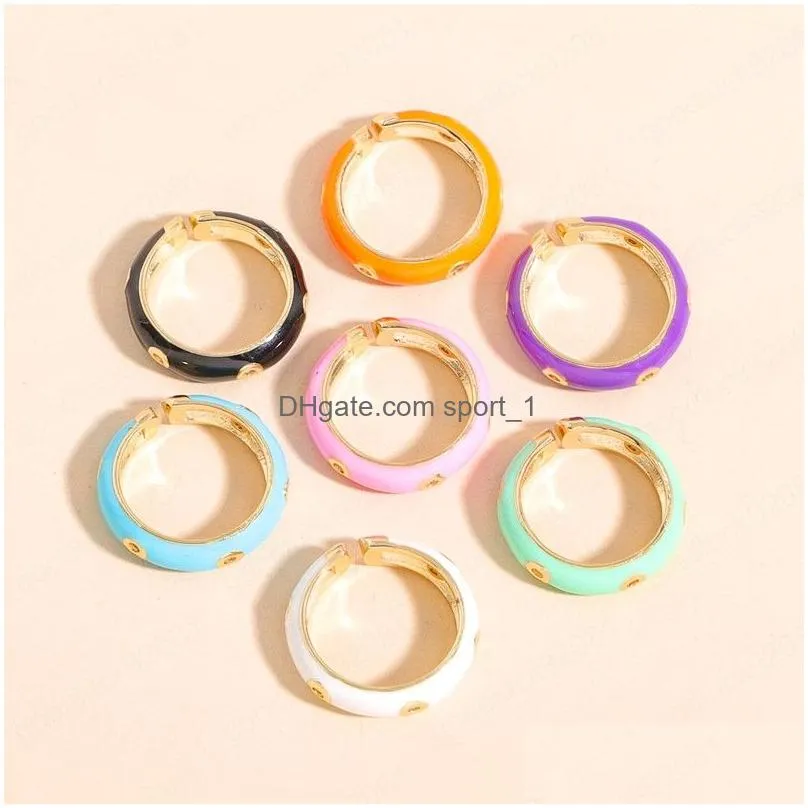 8 colors simple style ring for women candy color real gold plated copper rhinestone adjustable open ring jewelry