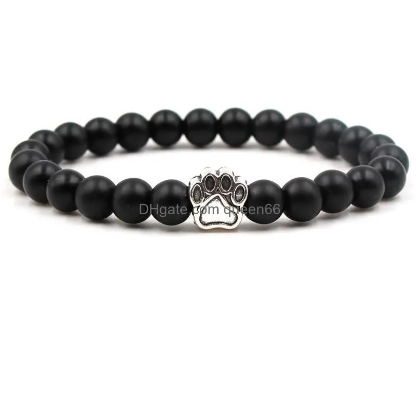 7 styles vintage lava stone healing power dog paw charm elastic stretch beaded bracelets for women and men best gift