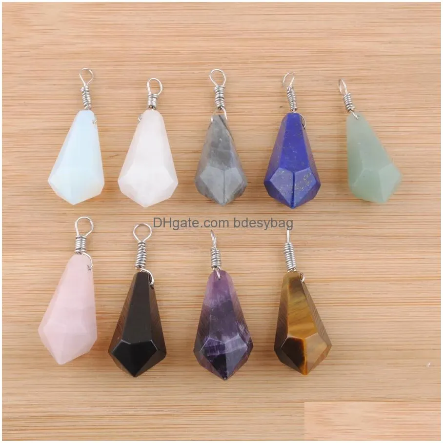 natural stone pendants wicca hexagon beads pendulum jewelry amethysts aventurine crystal opal quartz bn449