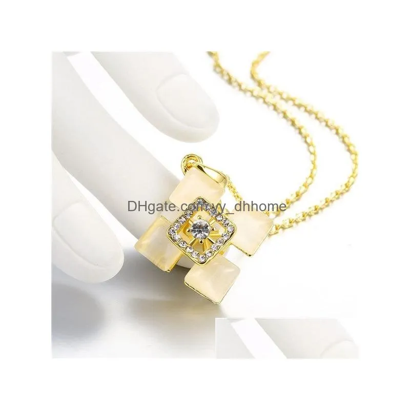  arrival diamond 18k gold plate jewelry necklace fit women ggn909 yellow gold plated white gemstone pendant necklaces with chains