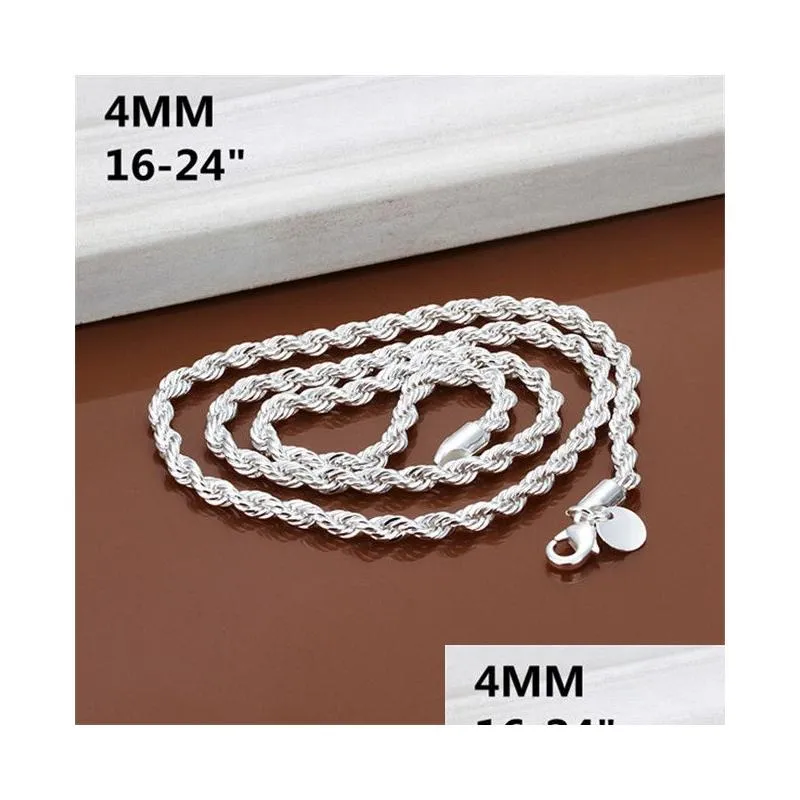 mens sterling silver plated twinkling rope chains necklace 4mm gssn067 fashion lovely 925 silver plate jewelry necklaces chain