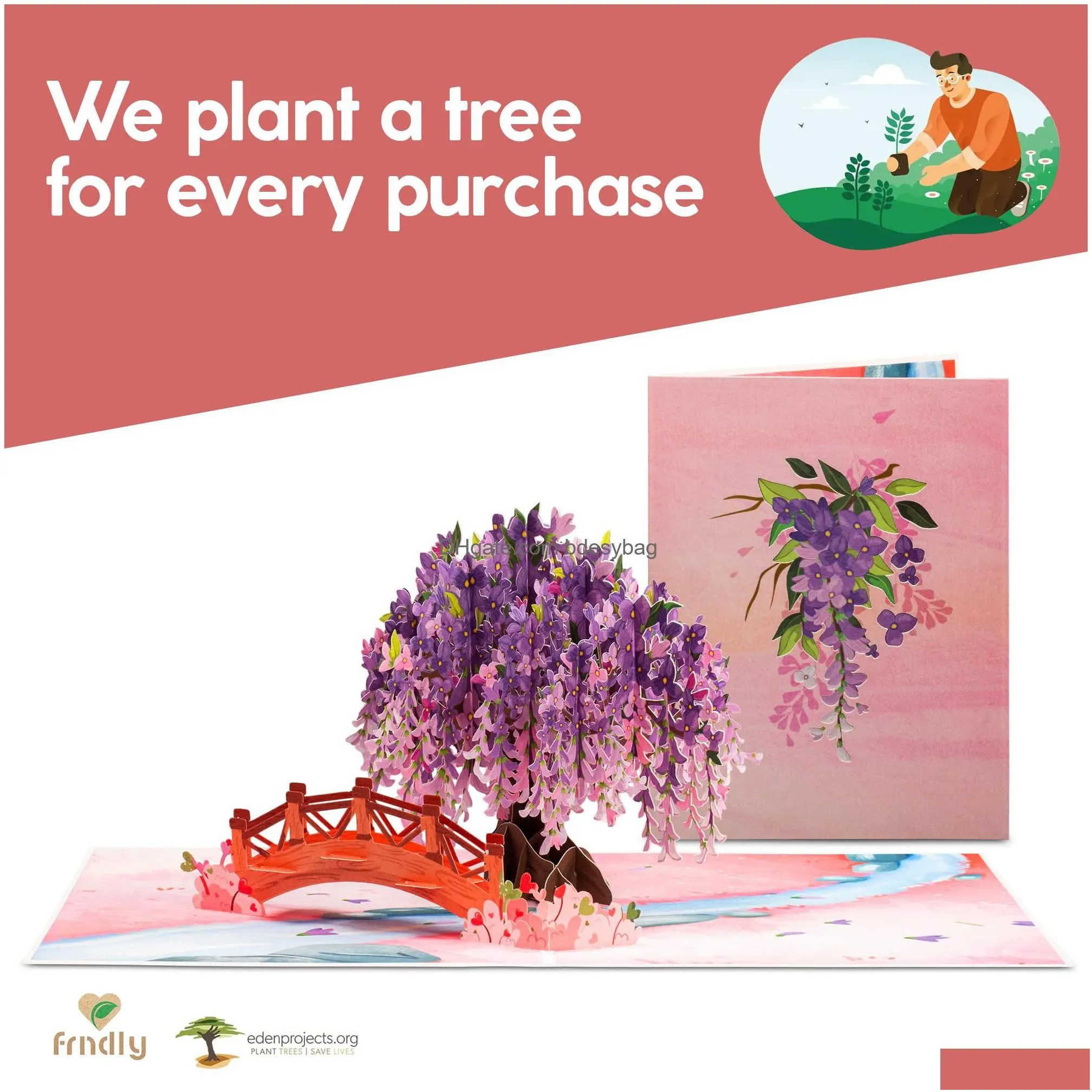 greeting cards frndly 3d wisteria tree  up card for all ocns mothers day valentines just because 100% recycled and ecofriendly ha