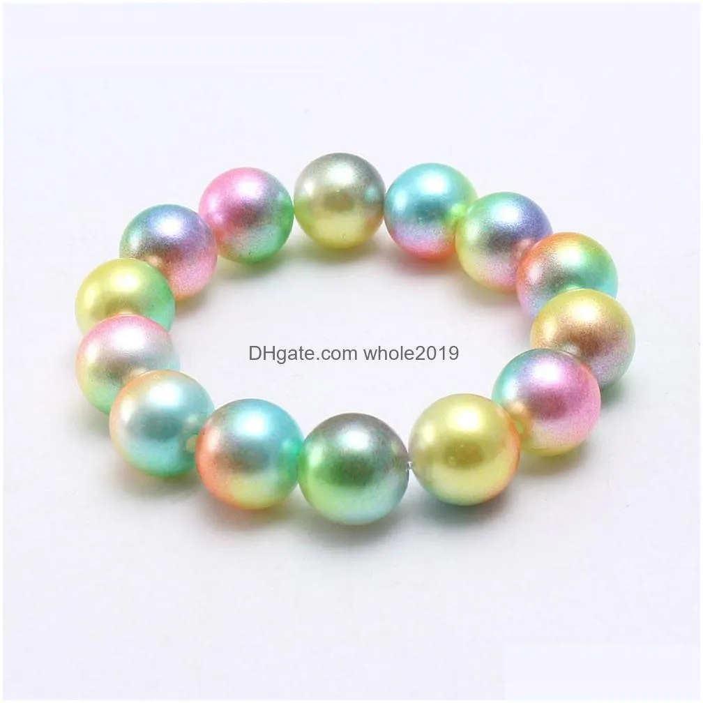 newest design fashion ranbow color beads kid bracelet beautiful imitation pearl kid bracelet children girl bracelet jewelry