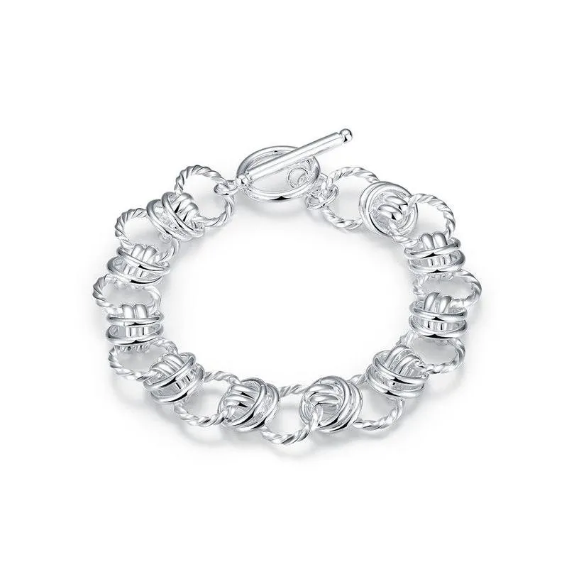 sterling silver plated double circle to link chain bracelet gssb072 fashion 925 silver plate jewelry bracelets