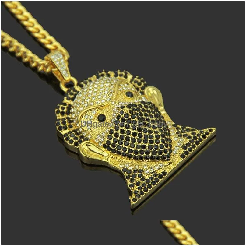 head mask necklace crystal pendant chains fashion punk hip hop jewelry for men women 