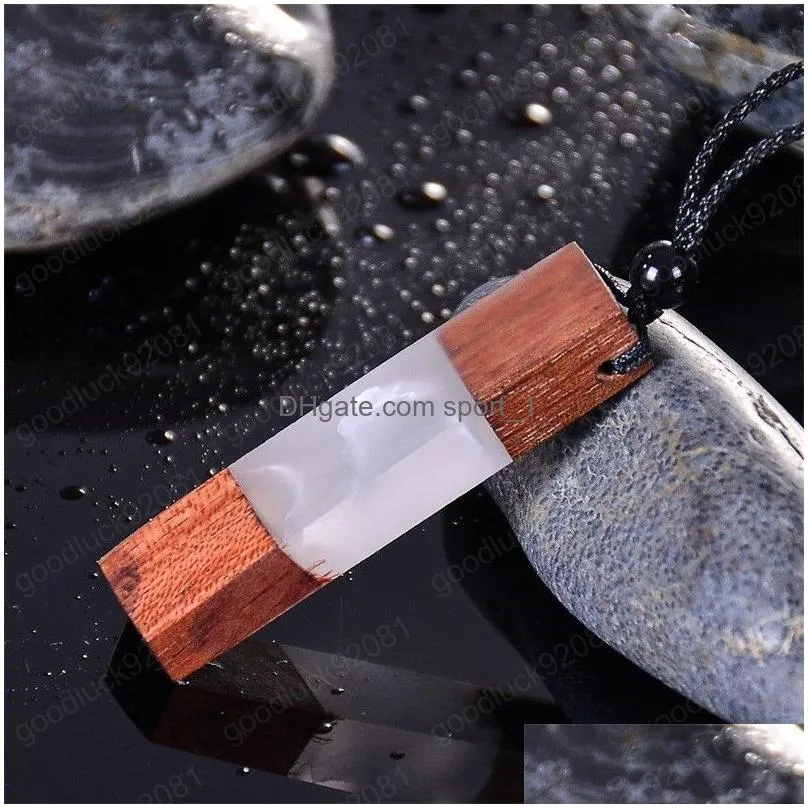 handmade resin wood pendant necklace for women men charm rope chain necklaces birthday gifts