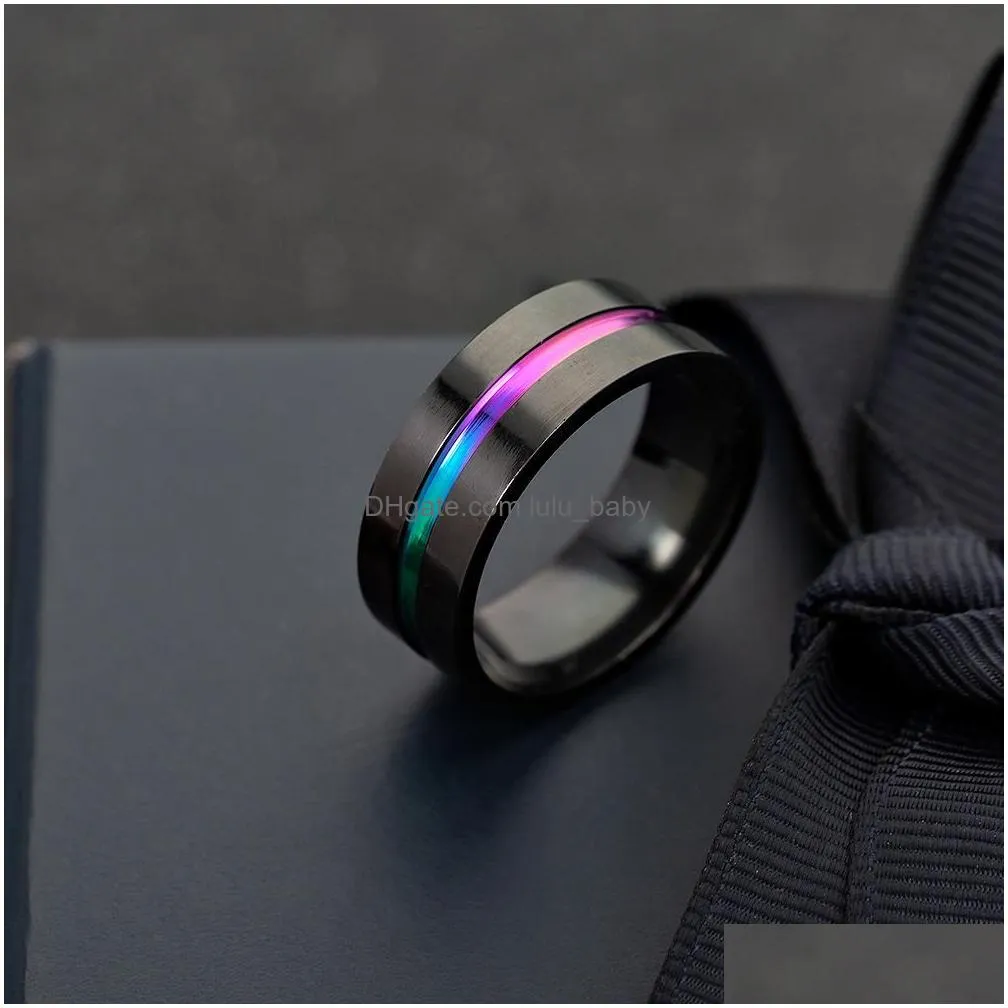 316l stainless steel ribbon ring black rainbow ring band rings for women men fashion jewelry drop ship