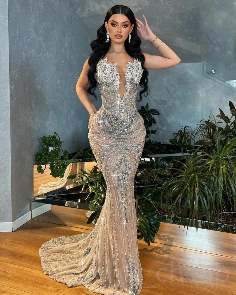 2023 May Aso Ebi Luxurious Mermaid Prom Dress Beaded Crystals Illusion Evening Formal Party Second Reception Birthday Engagement Gowns Dress Robe De Soiree ZJ327