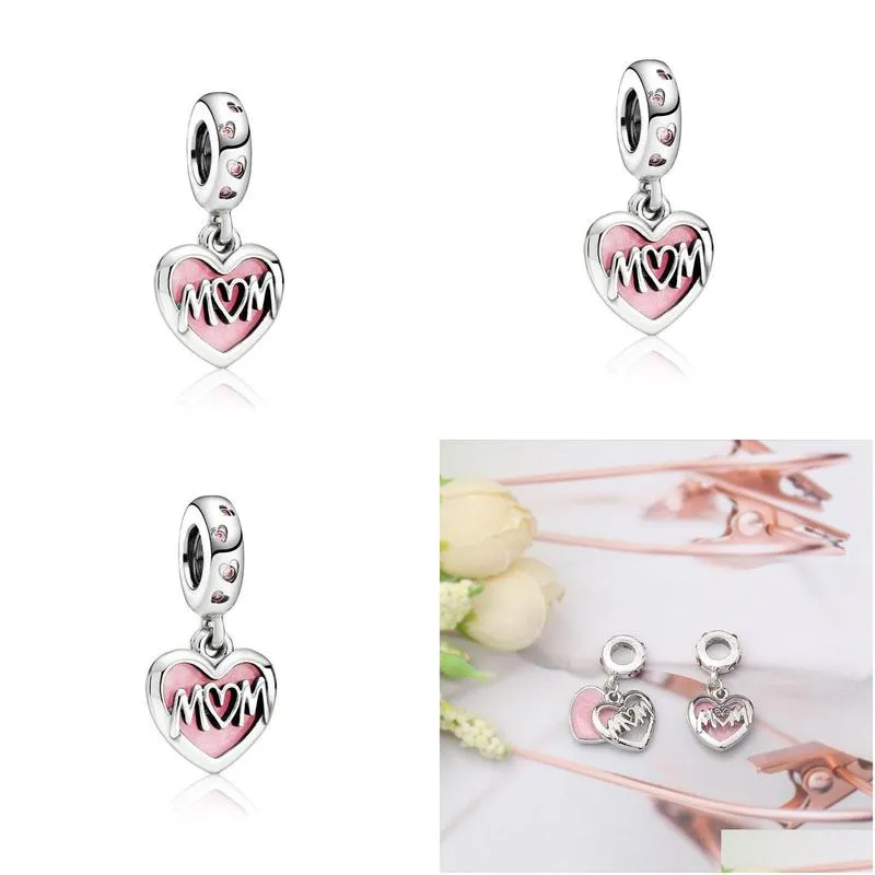 fits pandora bracelets 20pcs mum pink enamel dangle silver charms bead charm beads pendant for wholesale diy european sterling necklace