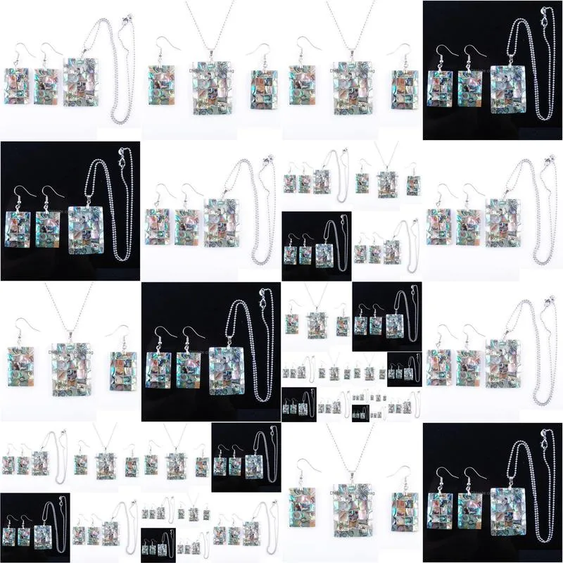 natural paua abalone shell rectangle fashion jewelry set for women party gift beads dangle pendant dangle hook earring chain 45cm