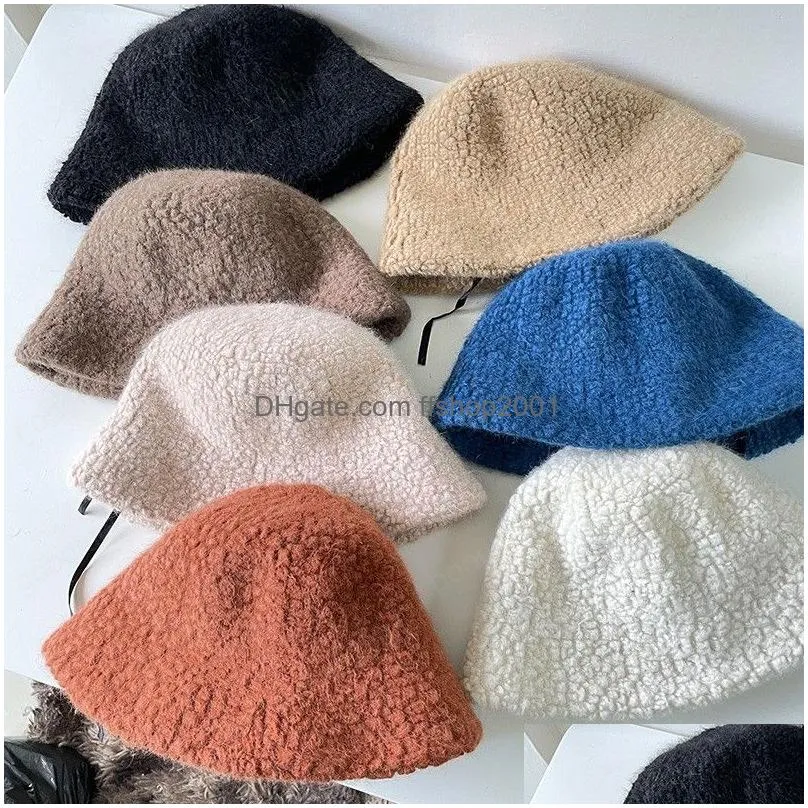 autumn winter warm wool blended solid lady bucket cap men women leisure hat