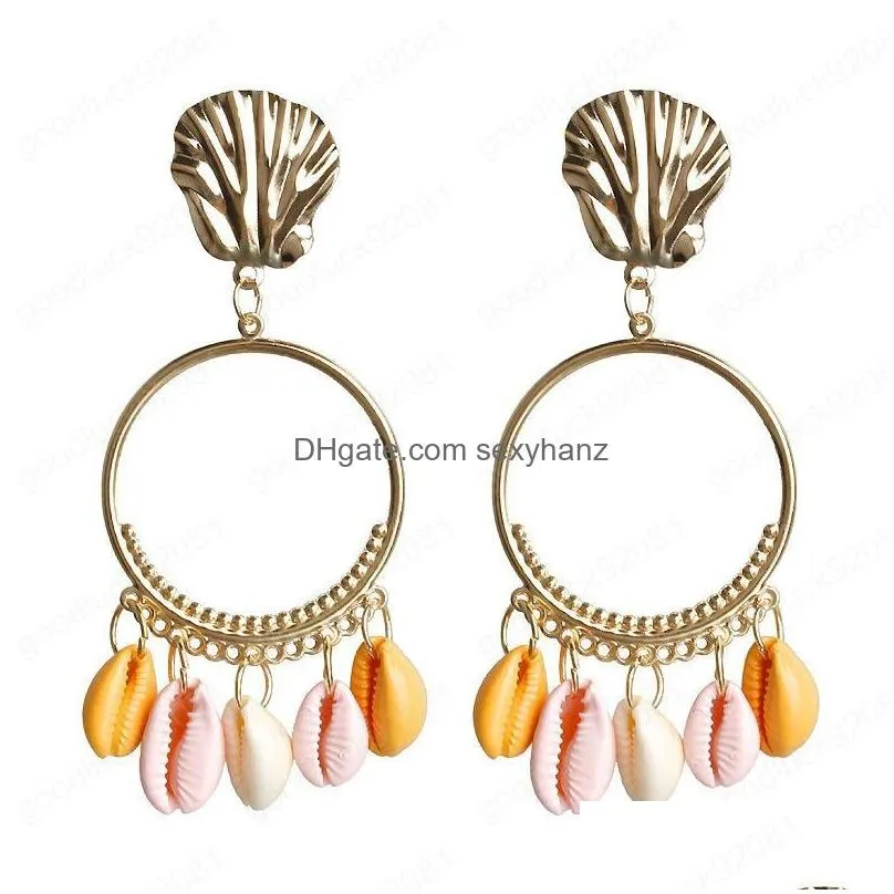6 colors women bohemian seaside vacation style romantic shell earrings creative scallop vintage earrings statement ear stud