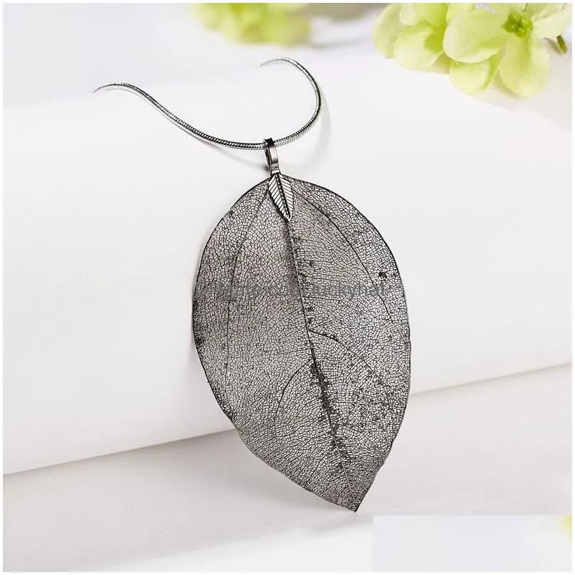 new fashion women men jewelry maxi leaves specimen necklace chain real leaf pendant necklaces shipping