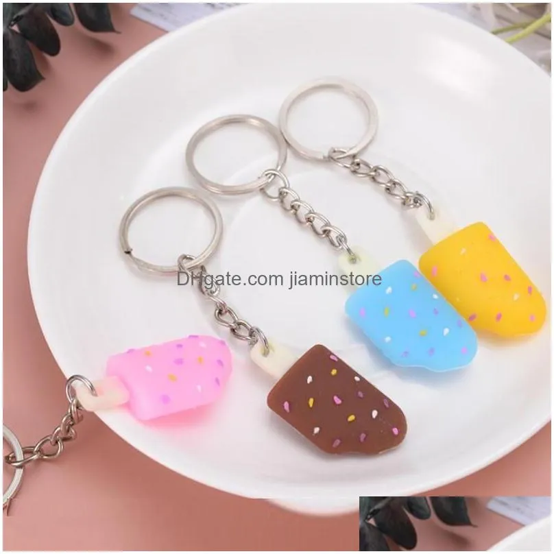 summer creative candy color soft ice cream keychains car bag pendant jewelry keyring for women