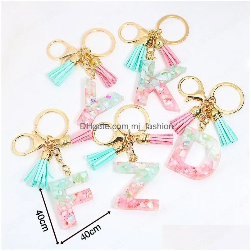 gold pink gradient color resin letter az keychain for women handbag backpack pendant fashion car cute jewelry gift key ring