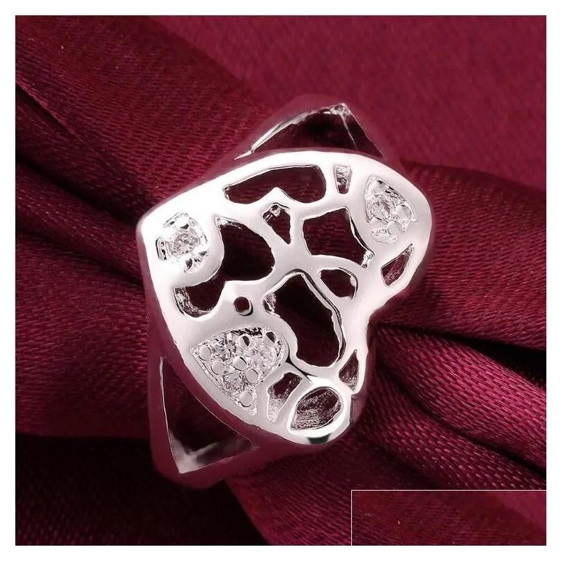 womens sterling silver plated hollow heart zircon ring with side stones gssr509 fashion 925 silver plate rings