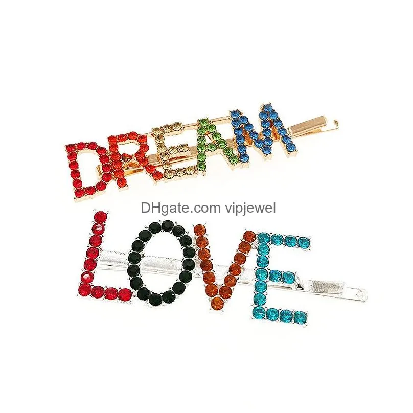 luxury crystal rhinestones hairpins letter dream love rhinestones hair clips hair jewelry accessories 