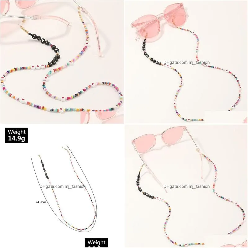 colorful beads english alphabet lanyard hold straps cords glasses chain fashion women sunglasses accessories
