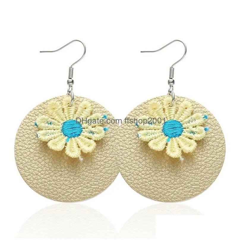 flower pu leather earrings teardrop dangle earrings fashion charm jewelry for women girls
