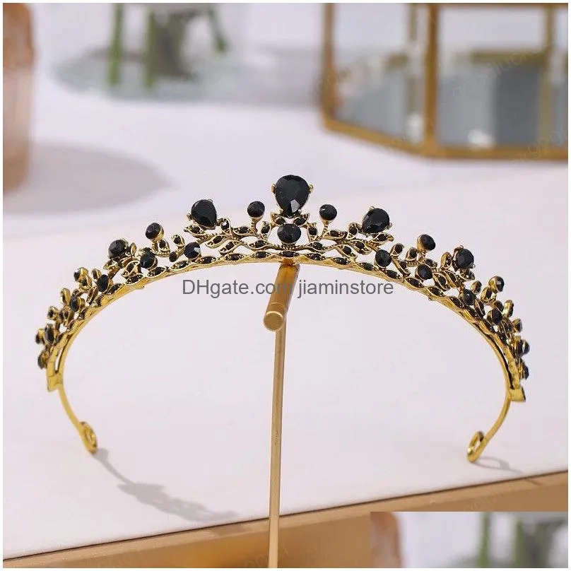 bridal crown headwear wedding birthday tiaras headdress black rhinestones retro luxury hair accessories