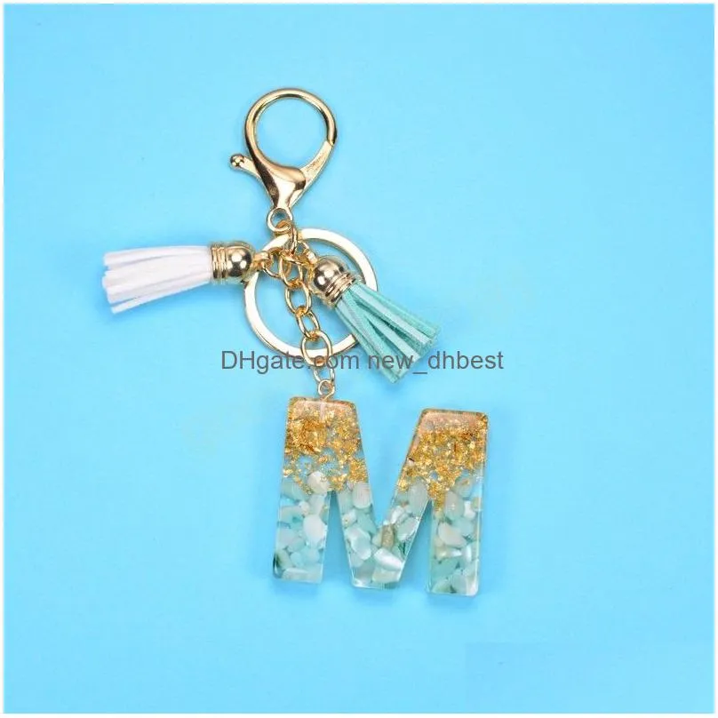 26 english alphabet keychain tassel fashion pendant accessories stone resin key ring simple for men and women