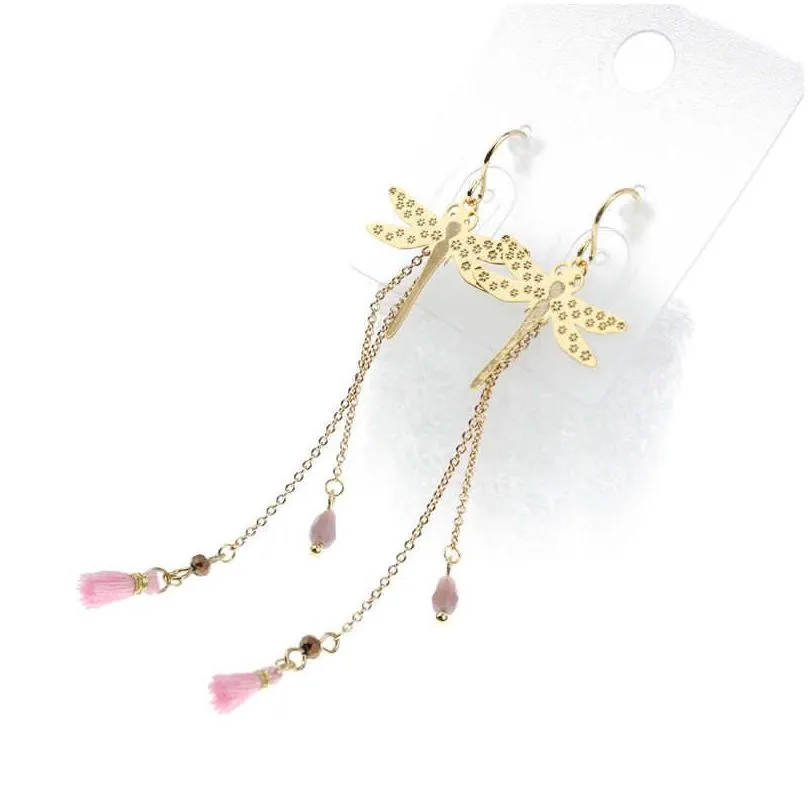 womens tassel long dragonfly dangle chandelier earrings gsfe015 fashion gift national style women diy jewelry earring
