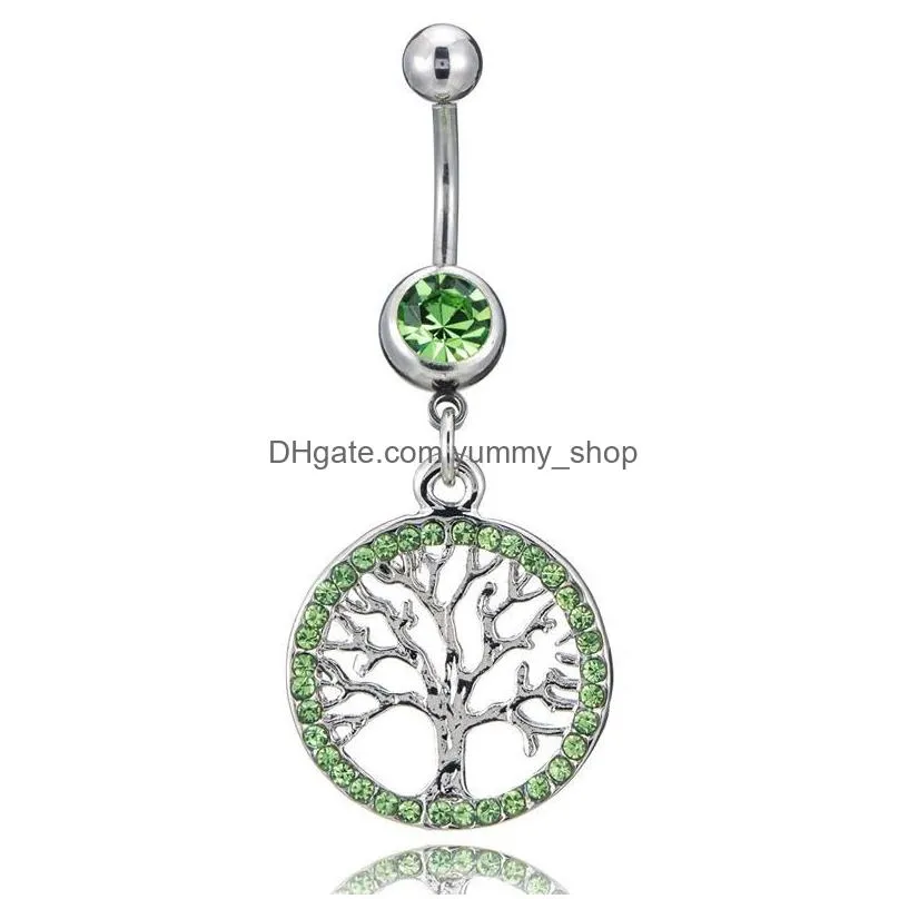  navel piercing tree of life charm round slide charm crystal women for belly button body women jewelry