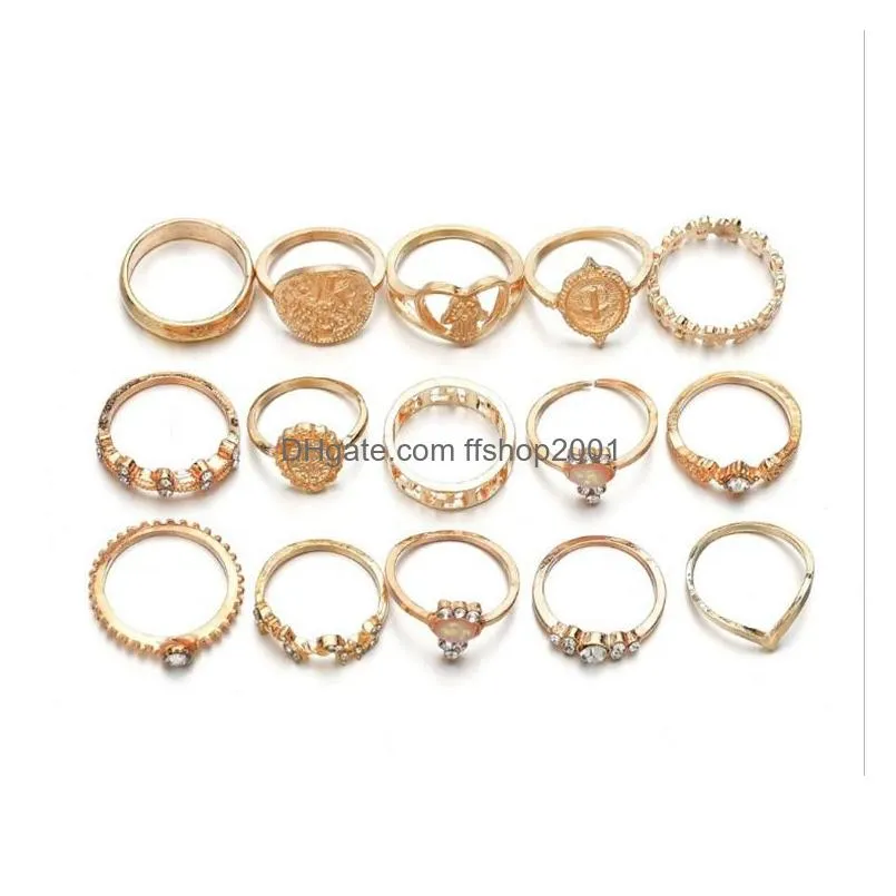 boho gold stackable ring set joint knuckle carved finger rings stylish hand accessories jewelry for women and girls
