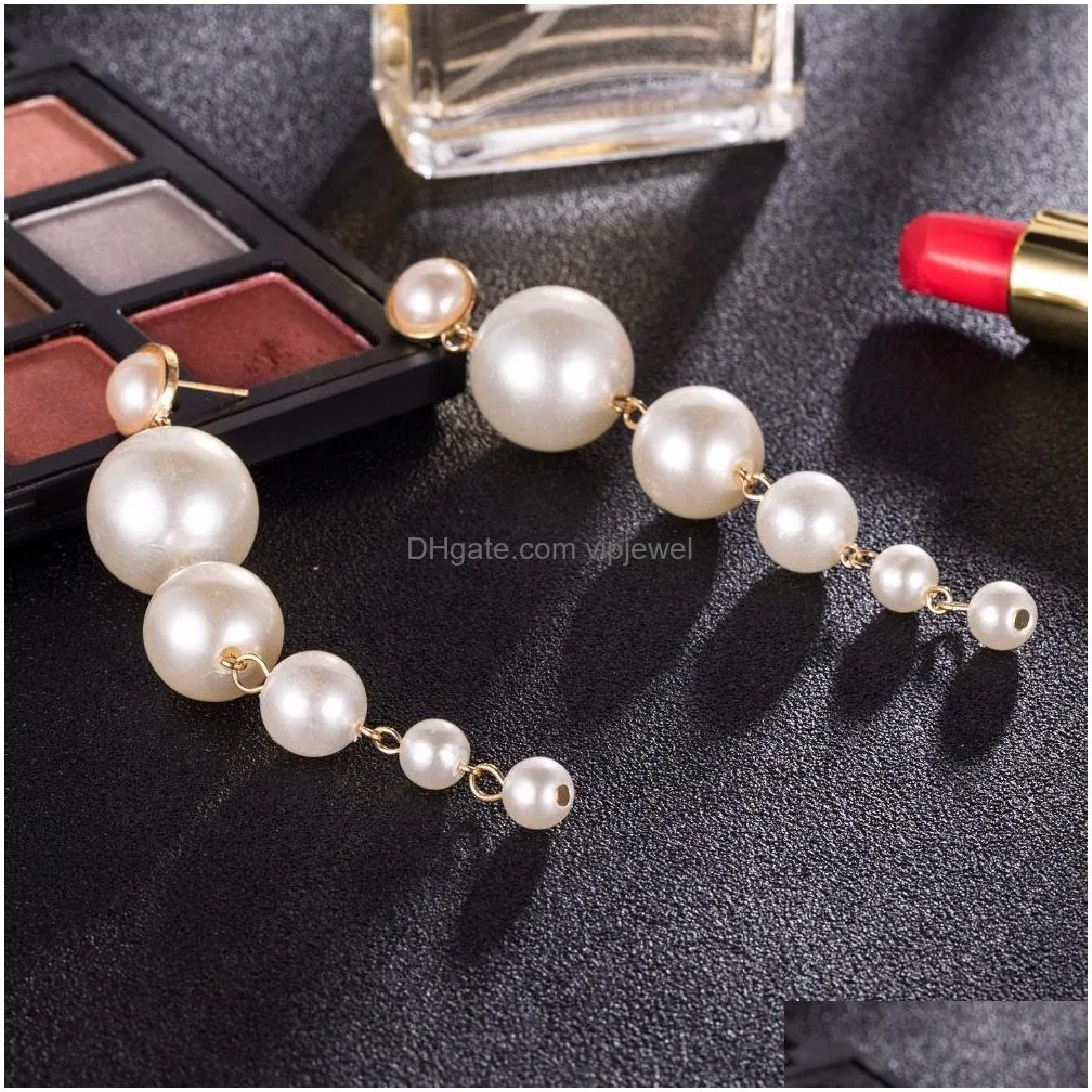 trendy elegant big simulated pearl long dangle earrings for women pearls string statement drop earrings for wedding party gifts