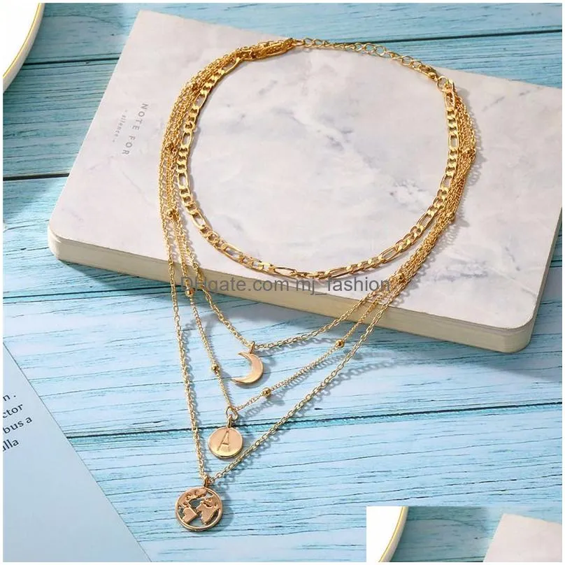 bohemian moon circle map pendant necklace for women fashion multilayer chain necklace geometric collier collares 2020 new