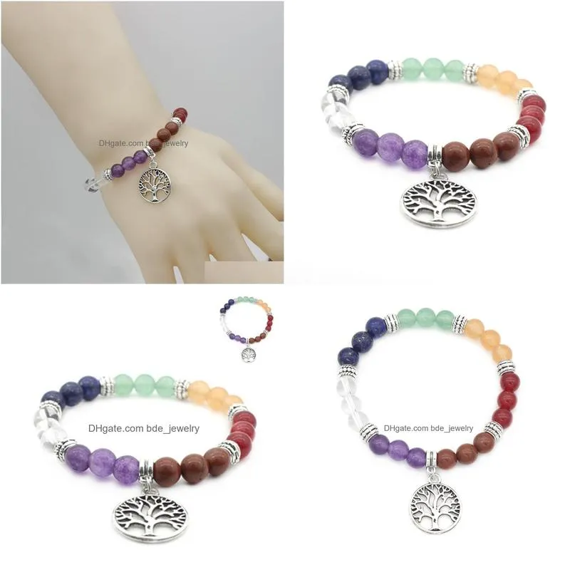 natural healing beaded chakra tree of life bracelet lucky yoga energy beads 7 chakra reiki meditation crystal stone stretch bracelet