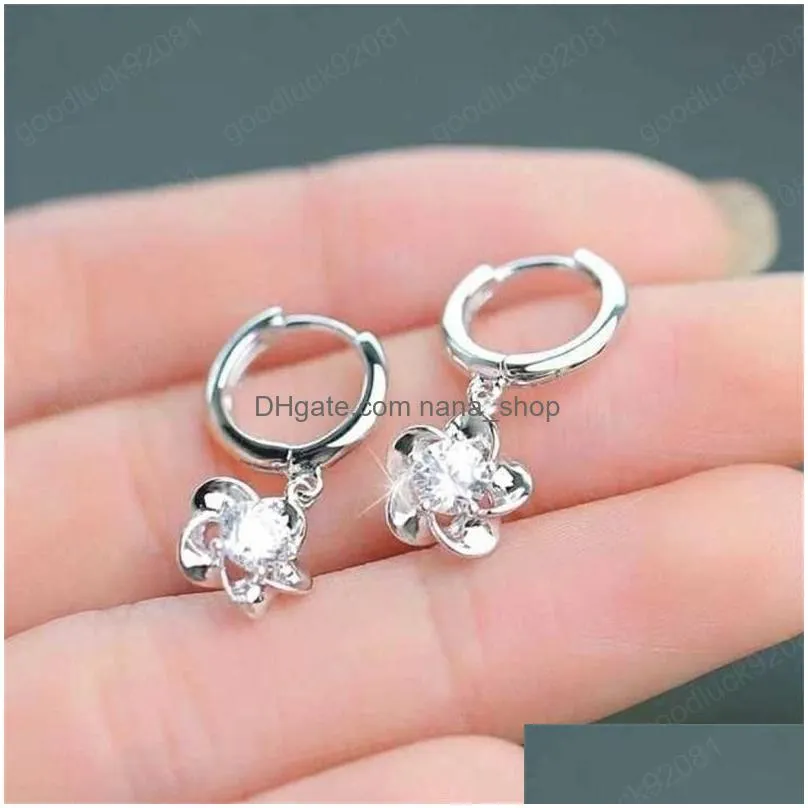 925 sterling silver earring jewelry high quality retro simple pattern purple white zircon earrings