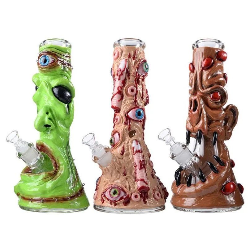 unique heady glass halloween multi styles hookahs 11 inch big bongs 7mm thick glass beaker bong water pipes straight tube oil dab rigs with diffused