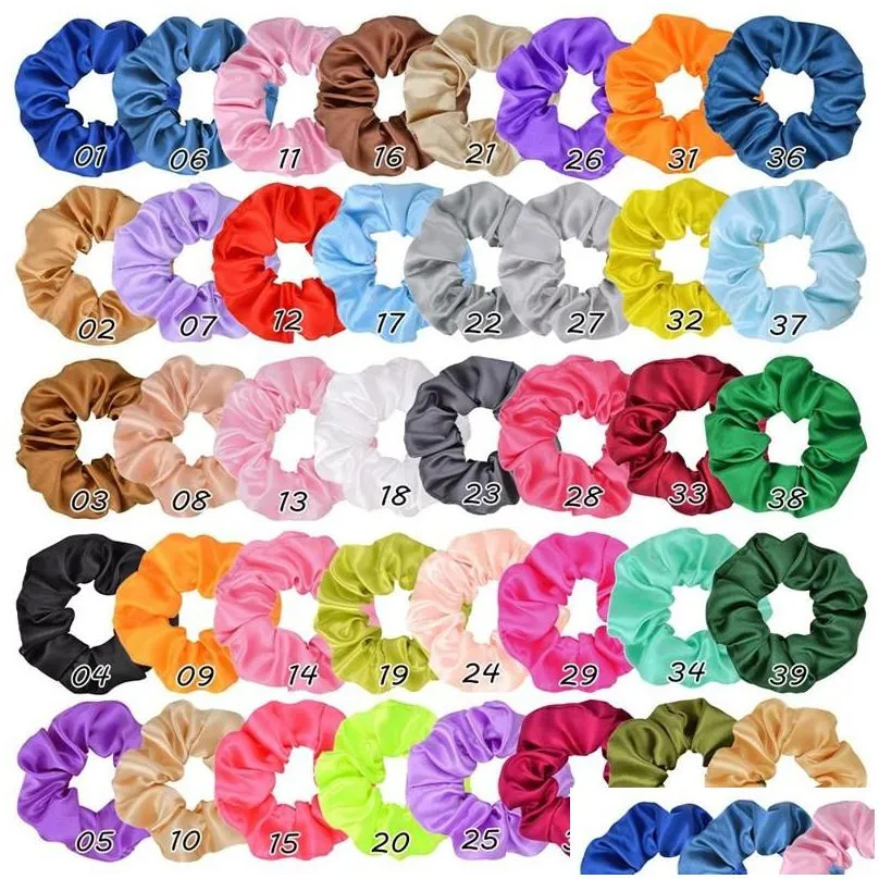 40 colors hair accessories satin hair band scrunchies girls ponytail holder tie fashion hair ring stretchy elastic rope xmas gifts