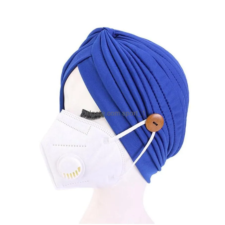 warm stretchy knitted beanie cap button hat men women autumn winter button protective ear hat