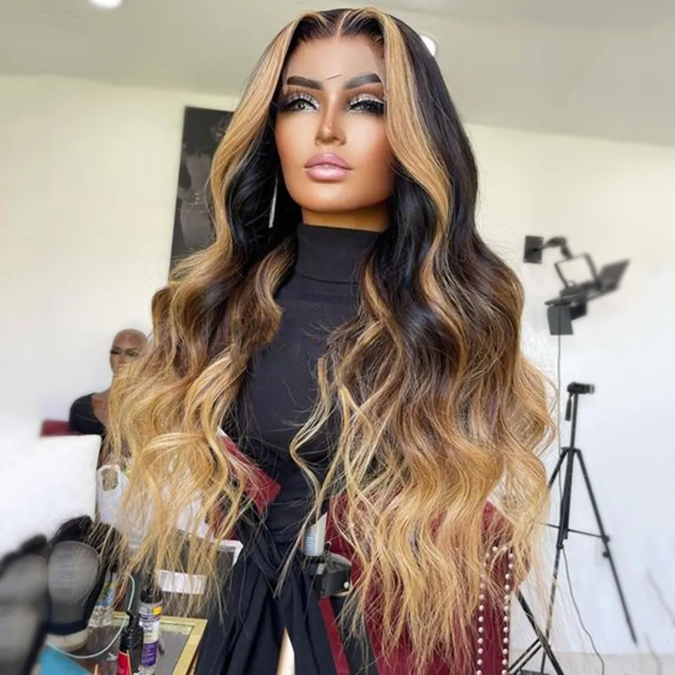 Braziliain Body Wave Ombre Blonde Lace Front Wig Transparent Lace Frontal Wig Lace Closure Simulation Human Hair Wigs for Women Cosplay Preplucked