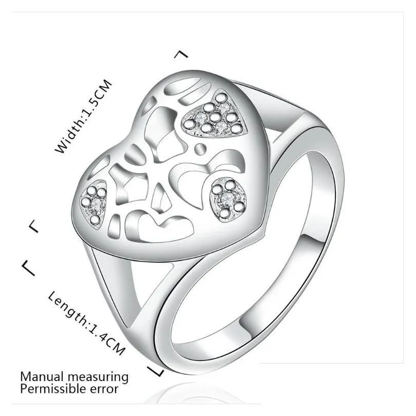 womens sterling silver plated hollow heart zircon ring with side stones gssr509 fashion 925 silver plate rings