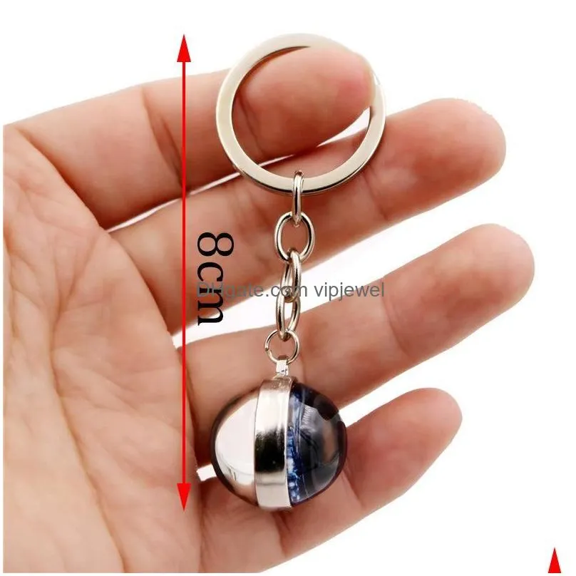 12 constellation time stone retro keychain doublesided glass ball charm metal keychain keyring creative men women jewelry friend