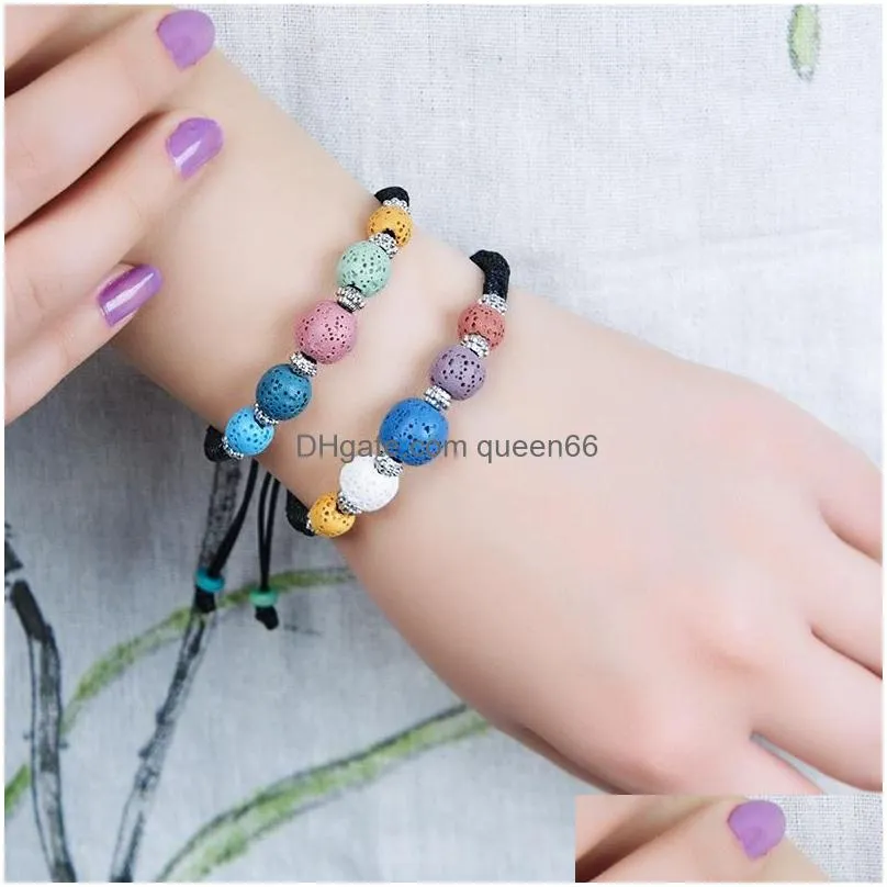 new colorful lava rock beads charm bracelets womens  oil diffuser stone leather braided rope bangle for ladies fashion