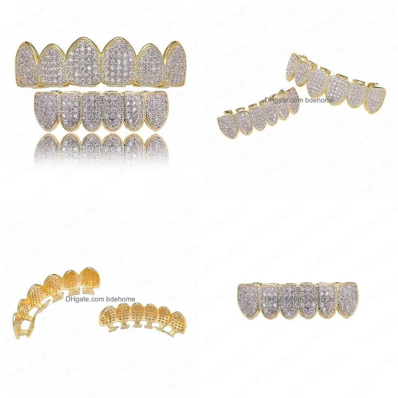 hip hop grillz pave pink cz stone iced out mouth teeth grills caps top bottom tooth set gold color men women vampire grills