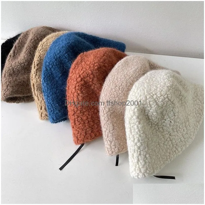 autumn winter warm wool blended solid lady bucket cap men women leisure hat