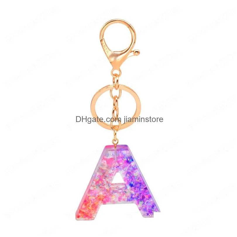 creative acrylic keychain 26 initials letter pendant key chain sequins keyrings car bag pendant key ring simple cute party gift