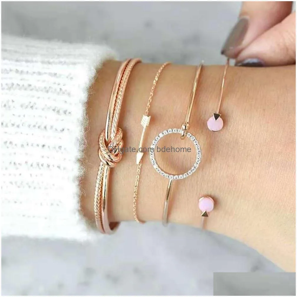 diamonds round knot bangle bracelets for women cupids arrow chains girl luxury designer bracelet set gold silver trendy jewelry