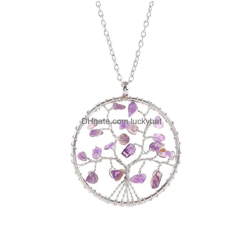 new arrival natural crystal tree of life pendant necklaces men women chain jewelry gift shipping